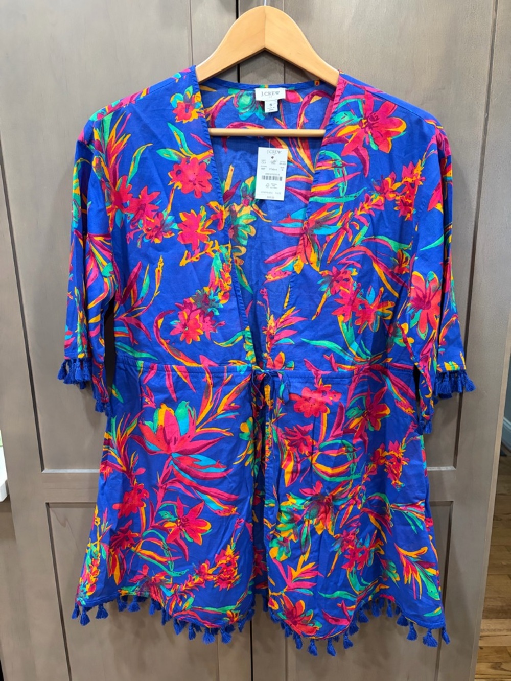 J. Crew Bright Blue Tropical Floral Cover Up